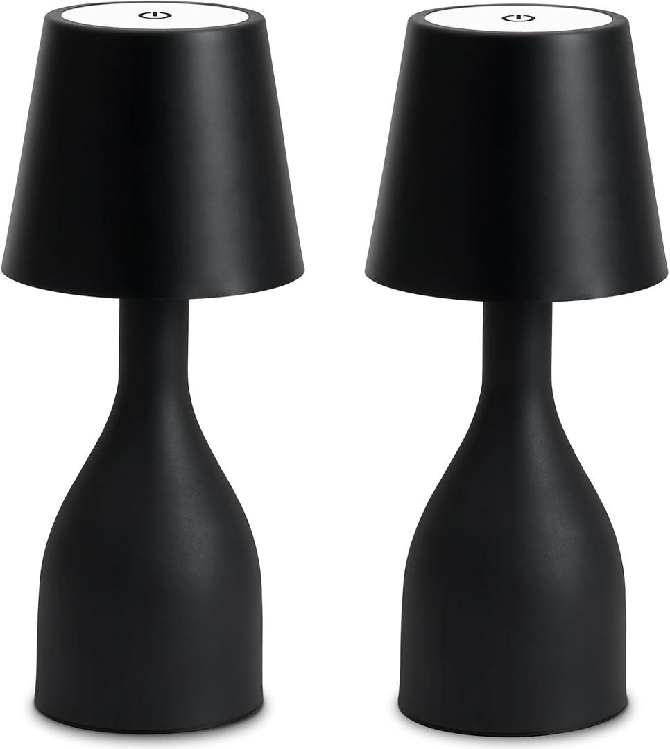 XPEHK Cordless Table Lamp, 2 Pack LED Rechargeable Table Lamps, 3 Color Stepless Dimming Up 5500mAh Portable Battery Operated Table Lamp for Home Indoor Outdoor Restaurant Bar (Black)