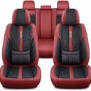 PU Leather Car Seat Covers, Universal Front 2 or Full 5 Seat Set, Waterproof Seat Protectors Easy Installation for Cars Trucks SUVs (Red, Full Set)