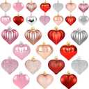 48PCS Heart Ornaments, Heart Shaped Valentine Ornaments for Christmas Valentine Tree, Red Pink Silver Rose Gold Glitter Hanging Hearts Decorations for Valentines Day Decor Home Wedding Anniversary