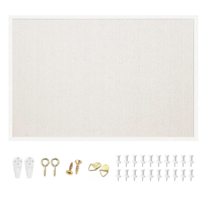 OWLKELA 24'' x 36'' Linen Bulletin Board, White Framed Corkboard, White Oak Frame Linen Cork Board, Vision Board and Decorative Hanging Pin Board