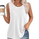 Sleeveless White Tops for Women Work Business Scooped Neck Pleated Blouse Trendy 2025 Sleeveless Loose Fit Plus Size Dressy Casual Spring Chic Stretchy Shirt White, 2XL