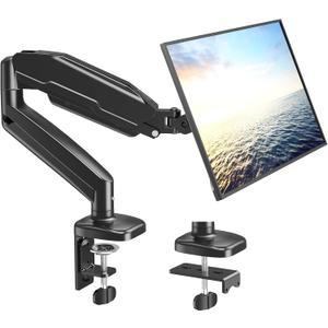 MOUNT PRO Single Monitor Desk Mount - Articulating Gas Spring Arm, Removable VESA Monitor Mount Computer Monitor Stand with Clamp and Grommet Base Fits 13 to 32 Inch Screen, VESA 75x75, 100x100, Black