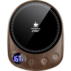 Coffee Mug Warmer - Fastest Heating & Highest Temperature, Coffee Cup Warmer for Desk Auto Shut Off, 4 Temp Settings & 1-12H Timer, Smart Electric Beverage Warmer for Coffee, Tea (Wood)