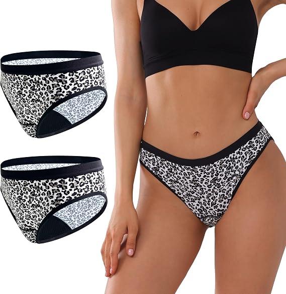 KARSWATT Washable Absorbent Incontinence Underwear for Women Leak Proof Postpartum Panties for Bladder Leaks 2 Pack (Large, Leopard A)