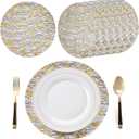 Baderke 100 Pcs Black and Gold Placemats Metallic Mesh Round Table Mates 13 Inch Polyester Mesh with Foil Table Placemats Metallic Doilies for Dining Wedding Birthday Party Home Decoration