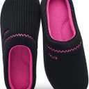 House Slippers for Women with Arch Support | Memory Foam Non-Slip, Two Tone Embroidered Soft Home Slippers, All Season Comfort (9, Black-pink)