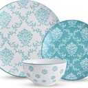 12-Piece Dinnerware Set, Ceramic Dish Set with Plates, Bowls, Nonstick Durable Stoneware, Turquoise for Kitchen