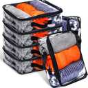 6 Pieces Large Clear Travel Packing Cube Clear Vinyl Zippered Storage Bags See Through Moving Bag PVC Multipurpose Pouch with Handle for Suitcase Shirts Dress Storage (Black, 11.8 x 10.2 x 3.9 Inch), Black 