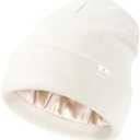 YANIBEST Womens Satin Lined Knit Beanie Hat Acrylic Winter Hats for Women Men Silk Lining Soft Slouchy Warm Cuffed Beanie Hat, L