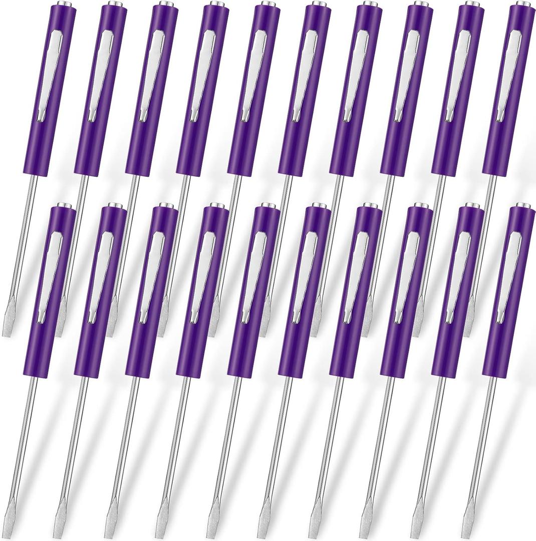 Shimeyao 20 Pcs Pocket Flat Head Screwdriver Set Small Magnetic Pocket Screwdriver Bulk Mini Clips Slotted Screw Driver with Magnet for Mechanical Electrician Technician(Purple)