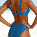 Women’s Bikini Set Two Piece Swimsuit with Metal Accent Top High Cut Bottom (Blue, S)