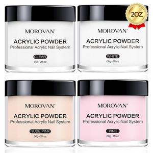 Morovan Acrylic Nail Powder Set: 4 Colors Clear Nude Pink White Acrylic Powder for Nail Extension Carving Morovan Acrylic Nail Powder Set: 4 Colors Clear Nude Pink White Acrylic Powder for Nail Extension Carving