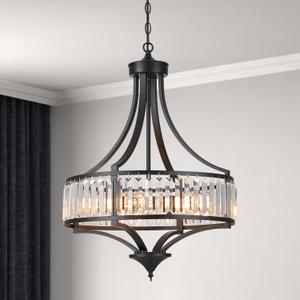 Modern Chrome Cystal Chandelier, 20 Inch Large Ceiling Pendant Light Fixture with 50'' Adjustable Hanging Chain, 5-Light Farmhouse Chandelier for Dining Room, Living Room, Bedroom, Entryway (Black)