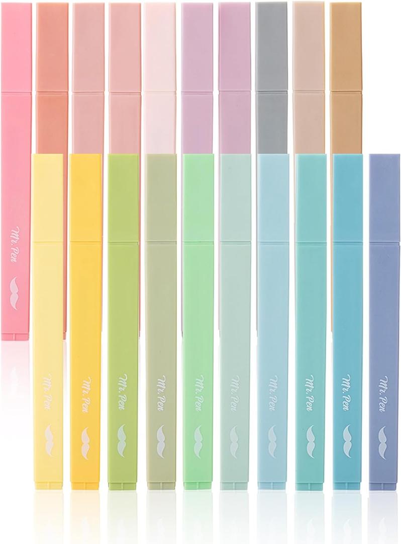Mr. Pen- Aesthetic Highlighters, 20 pcs, Chisel Tip, Pastel Colors, No Bleed Bible Highlighter Pastel, Assorted Colors