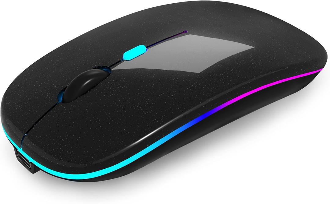 Wireless Bluetooth Mouse Rechargeable Laptop Mice with LED Use Portable(BT5.2 and USB 2.4G) Dual Mode Connection Silent Slim Computer Mouse for Laptop/iPad Tablet/Apple MacBook/PC(Black Pearl)