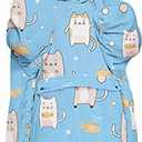 KFUBUO Wearable Blanket Hoodie for Adults Sherpa All Patterns Blue Cat Oversized Sweatshirt Blanket with Pockets Cute Gifts for Women, Extra Large