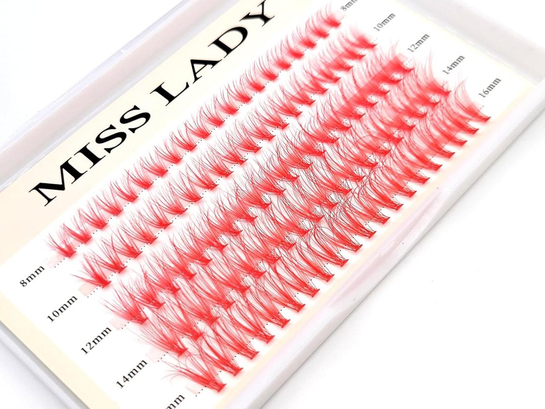 Colored Faux Mink Lash Clusters, 3D Volume 20D Curl C, Thickness 0.10mm, Length 8-16mm Mixed Tray, 100 PCS Red Eyelash Clusters, DIY Individual Lash Extensions