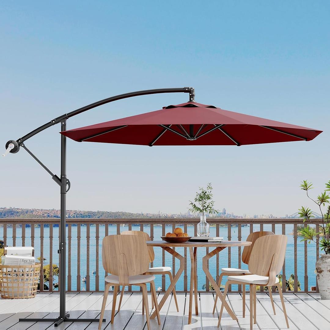 10 ft Cantilever Umbrella outdoor patio, Offset Patio Umbrella with Easy Lift & Tilt Adjustment, UV Protection Fade Resistant for Deck, Pool, Garden, Burgundy