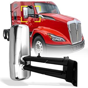 High Soar for Kenworth T680 T880 Door Mirror Assembly,Heated Defrost Motorized Rear View Mirror Assembly with Arm Replacement for Kenworth T880 T680 Passenger Side/Right Side (Chrome), Black