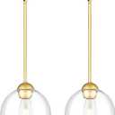 Emak 2 Pack Gold Pendant Light Fixtures, 8 Inch Globe Pendant Lights Kitchen Island with Clear Glass, Modern 1 Light Pendant Lighting for Kitchen, Bedroom, Bathroom, PL121-GD-2PK