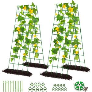 DoCred Cucumber Trellis, 59" High 2 Pack Foldable A Frame Trellis for Raised Bed Climbing Plants, Vegetables, Includes Plant Support Clips, Twist Ties, Plastic Ties- Made from PVC-Coated Steel