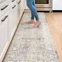 DEXI Kitchen Floor Mats Cushioned Anti Fatigue, 23x86 Long Wide Standing Comfort Runner Rug, Waterproof Retro Floral Memory Foam Padded for Front Sink Laundry, Beige Grey