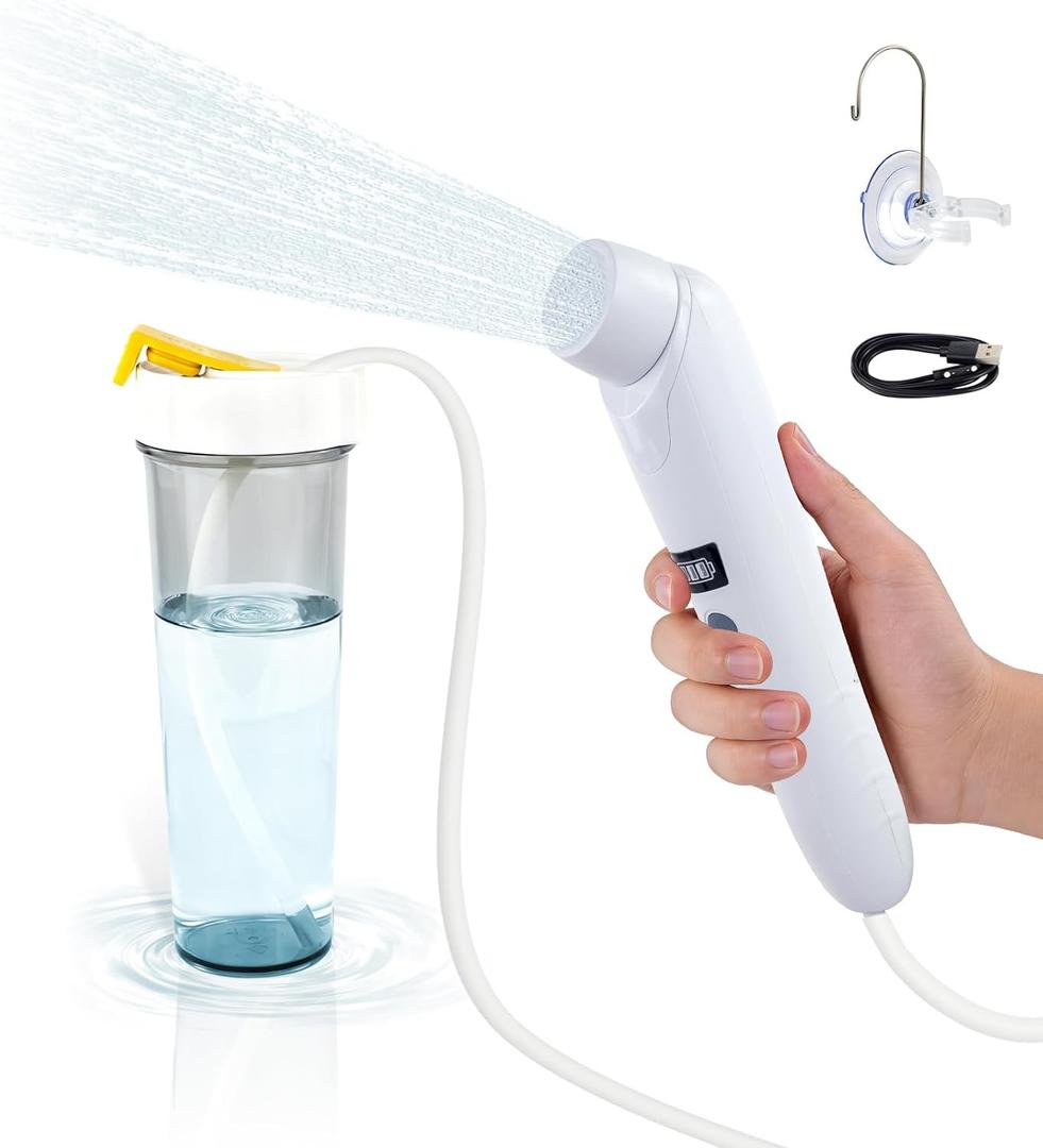 Portable Electric Bidet Sprayer, Rechargeable Handheld Bidet for Travel | Toilet | Personal Care | Postpartum Care | Hygiene Cleaning | Baby Care, 1L Water Container , 5ft Hose & Upgraded Filter (White)