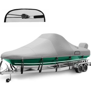 Ratchet Center Console Boat Cover to Quickly Tighten The Hem,1200D Waterproof Boat Covers for 20-22ft,with Hurricane-Proof System&Motor Cover for Mooring,Gray