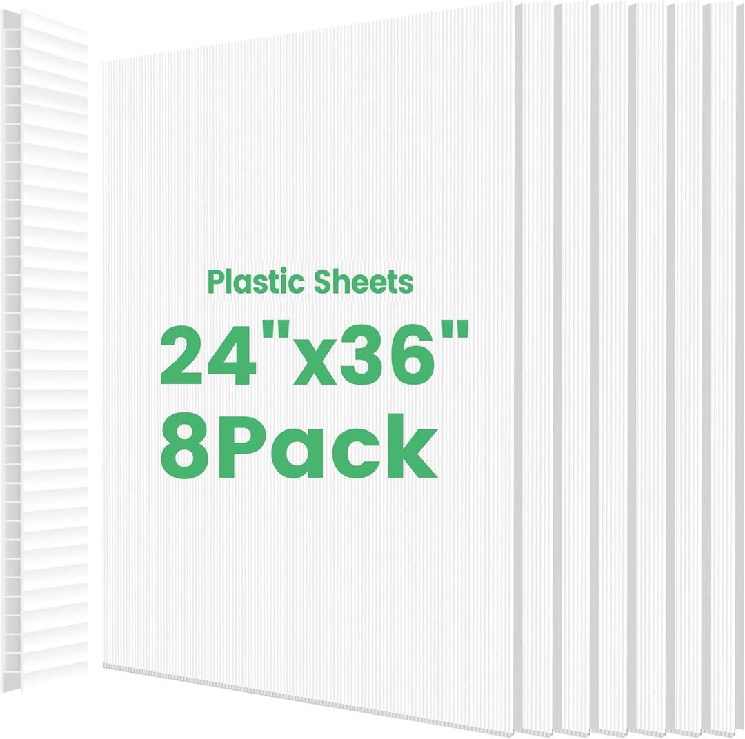 8 Pack 24x36 Inch Corrugated Plastic Board, White Poster Board,