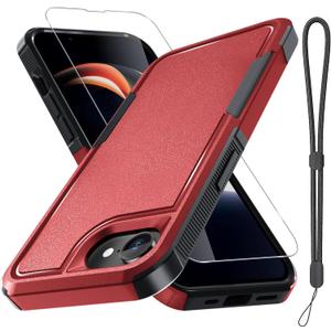 RMOCR for iPhone 16e Case & iPhone 17e Case, with Screen Protector,Military Grade Heavy Duty Shockproof Phone Cover with Wrist Lanyard Strap for iPhone 16e & iPhone 17e,Red
