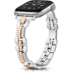 Wearlizer Slim Metal Band Compatible with Apple Watch Bands 42/46/38/40/41/44/45/49mm Women, Thin Dressy Stainless Steel Strap Designer Bracelet for iWatch Series 11 10 9 8 7 6 5 4 SE/Ultra 3 2 1