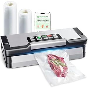 95kPa Vacuum Sealer Machine with AquaLock Technology, for Moist Seals, 2X Seal & 130W, Fully Automatic Food Sealer, Built-In Cutter, Bag Storage & Hose, Precision Sealing, 2 Bag Rolls, Stainless Steel