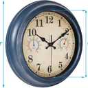 12 Inch Outdoor Clock with Thermometer and Hygrometer Combo, Waterproof Indoor Outdoor Wall Clocks for Patio, Pool, Garden, Bathroom Decor- Blue
