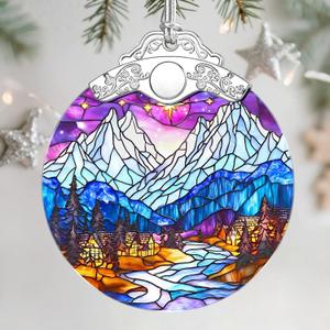 3 x Stained Glass Ornament, Christmas Ornament, Hanging Ornaments for Home Decor & Christmas Tree Ornaments  Exquisite Holiday Decor, Xmas Gifts & Holiday Present - Mountain Landscape (Night Court a)