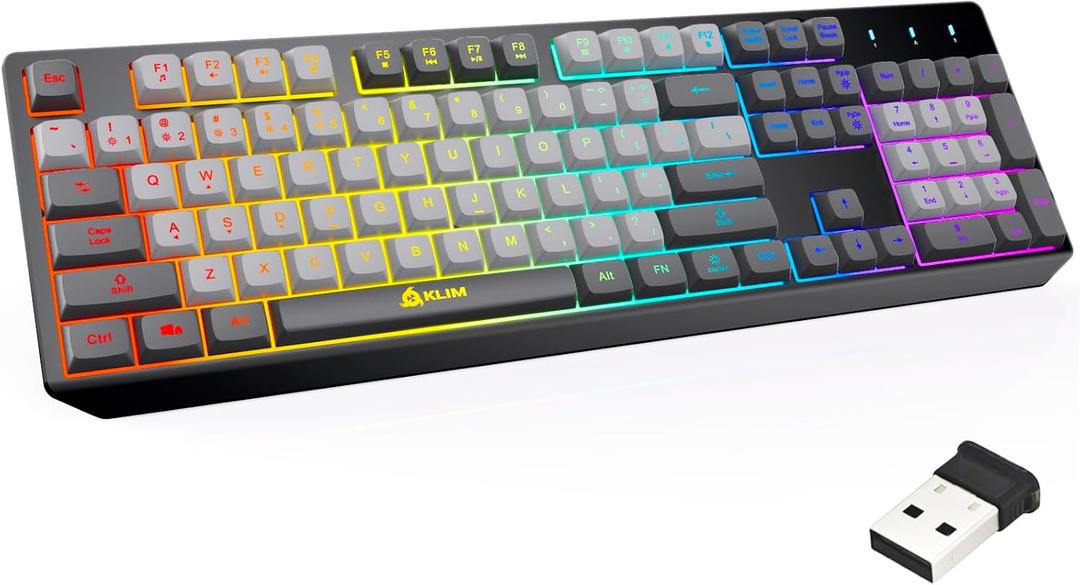 KLIM Chroma Wireless Keyboard  RGB Backlit Gaming, Rechargeable Battery, PC Keyboard, Durable & Water-Resistant, Compatible with PS4, PS5 & Mac - Black
