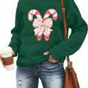 Christmas Sweatshirts Women Candy Canes Graphic Sweatshirt Vintage Xmas Long Sleeve Shirt Pullover Tops (Small)