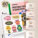 100% Clear Vinyl Sticker Paper 60 Pack, 8.5x11 Inches Transparent Printable Sticker Sheets for Inkjet Printer, Quick Drying, Vivid Colors, Tear Resistant Ideal for Crafts & Cutting Machines