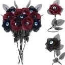 MTLEE 12 Pieces Halloween Eyeball Flowers Artificial Silk Roses Flowers Faux Eyeballs Rose Gothic Rose Bushes for Halloween Party Home Decorations(Black, Red)