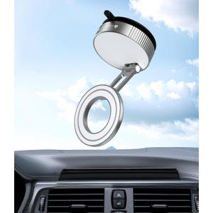CloudValley Magnetic Car Phone Holder - Vacuum Suction Cup Phone Mount 360 Adjustable, Durable Metal Stand for iPhone & Android, Portable Magnetic Holder for Dashboard/Windshield/Gym Mirror (Silver)