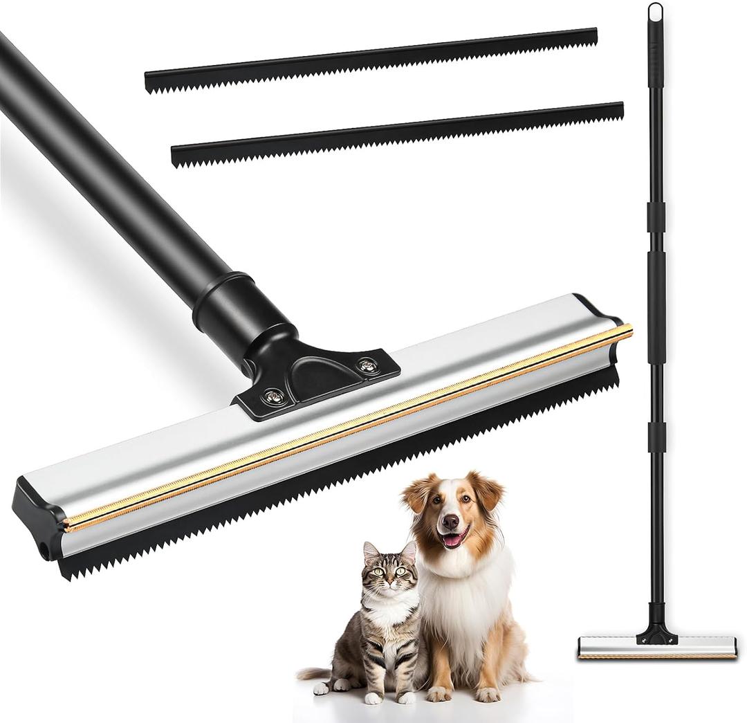 Bisenkud 4 FT Carpet Rake for Pet Hair - Dual Cleaning Way for Efficient Pet Hair Removal on Carpets, Sofas, and Car Seats