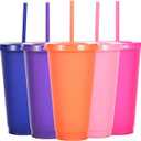 Suertestarry Tumbler with Straw and Lid,Water Bottle Iced Coffee Travel Mug Cup,Reusable Plastic Cups,Perfect for Parties,Birthdays,24oz-5 Pack (Solid Color, 5pack)