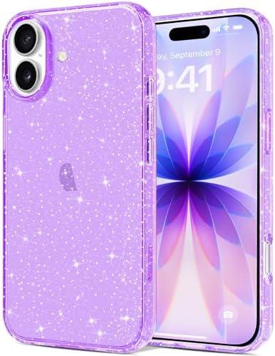 JJGoo Compatible with iPhone 17 Case Clear Glitter, Sparkle Soft TPU Transparent Shockproof Women Girls Slim Bling Sparkly Bumper Cover Phone Cases for iPhone 17, Purple