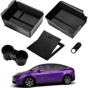 2025 Upgrade Center Console Organizer Tray for Tesla Model Y Accessories 2024-2020/For Tesla Model 3 Accessories 2023-2021 [Slide Smoothly/US Patent] Cup Holder Matte Black