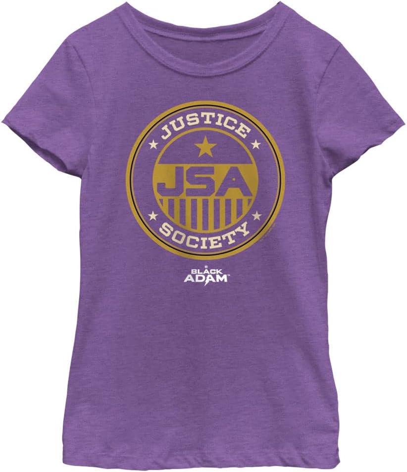 DC Comics Black Adam Justice Society of America Girls Short Sleeve Tee Shirt (X-Small, Purple Berry)