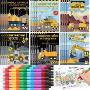 24 Coloring Book with 24 Stacking Crayons for Mini Drawing Book Bulk Party Favor for Party Supplies Goodie Bag Stuffer Carnival Prize Gift