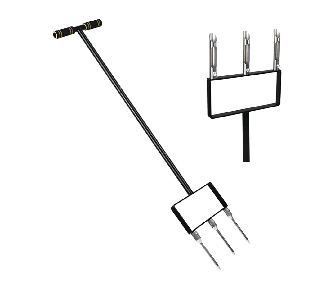2-in-1 Lawn Aerator, Lawn Spike Aerator, 43 Inch Manual Soil Aeration Tool with Replaceable Hollow and Solid Tines, Solve Soil Compaction for Garden Grass and Yard