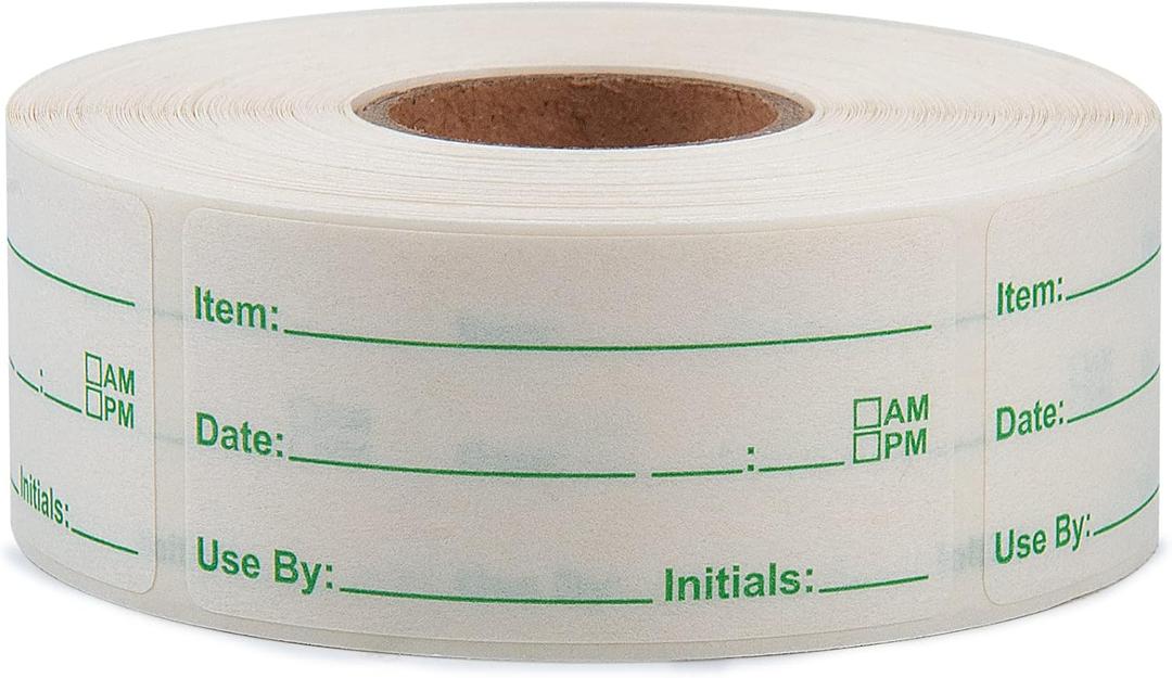 L LIKED 500 Stickers Use by 1 x 2 Inch Dissolvable Labels for Food Containers Prep roll of 500 (Green)
