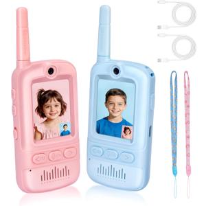 Video Walkie Talkies for Kids,Rechargeable Kids Toys 2 Pack,Long Range Radio Walkie Talkies,3-12 Boys and Girls Indoor, Outdoor, Camping, Adventure Fun Toys