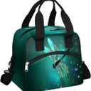 Insulated Lunch Bag for Women Men Galaxy Teal Dragonfly Pattern Lunch Box Reusable Lunch Cooler Bag Large Lunch Tote Bag for Work Picnic Travel School