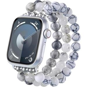 MOFREE Beaded Bracelet Compatible with Apple Watch Band 42mm 44mm 45mm Women, Fashion Handmade Crystal Stone Beads Elastic Stretchy Strap for iWatch Band Series SE 9 8 7 6 5 4 3 2 1
